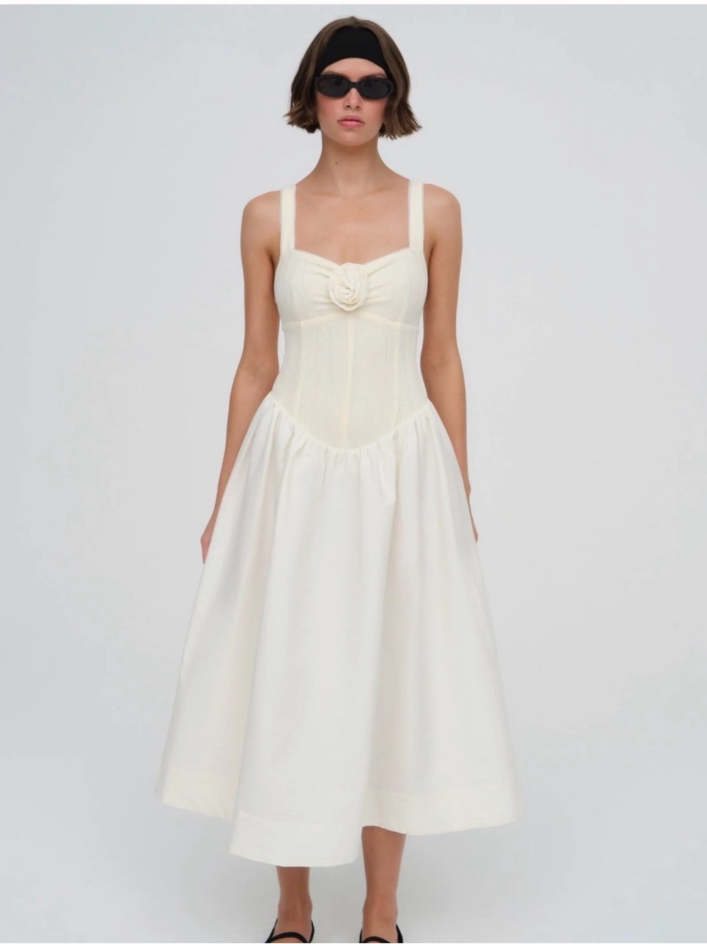 For Love & Lemons Billie Pointelle Midi Dress - Ivory